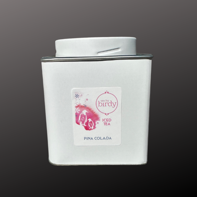 Tea tin white with pink colada label