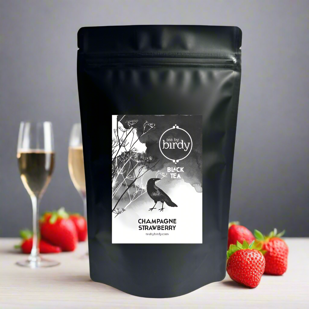 Champagne strawberry black tea packaging 