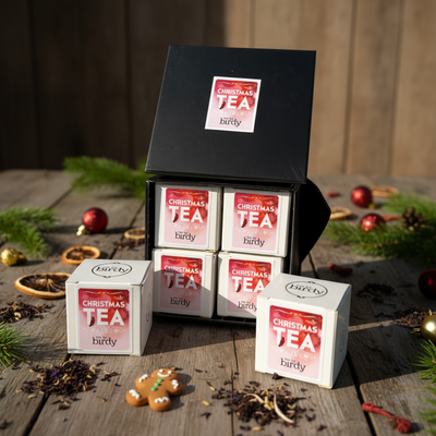 Set of 'Christmas Tea' boxes by birdy in a black gift box 
