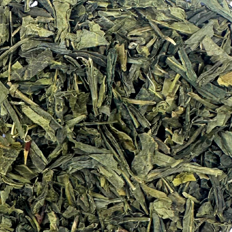 Organic sencha green tea close up