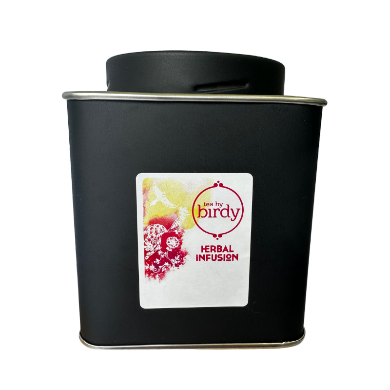 herbal tea in a black tin

