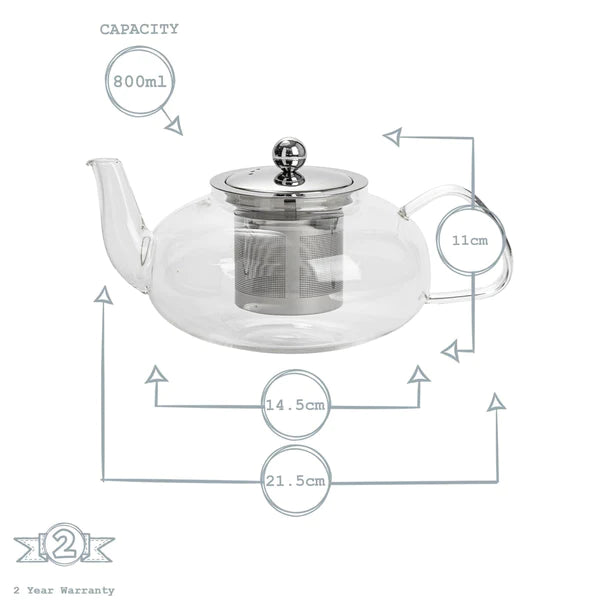 glass teapot with strainer 800ml dimensions